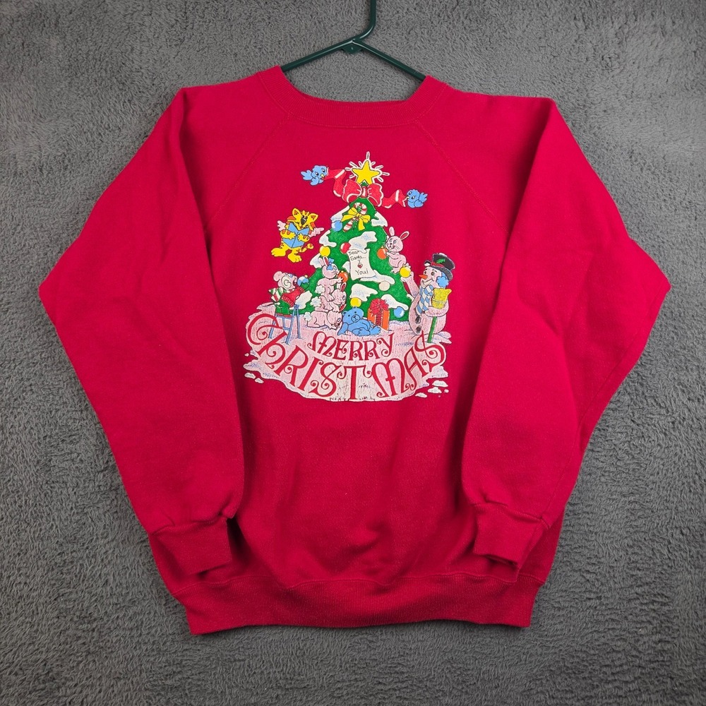 Vintage Christmas Sweater Women's Extra Large Snowman Tree Holiday Winter Red
